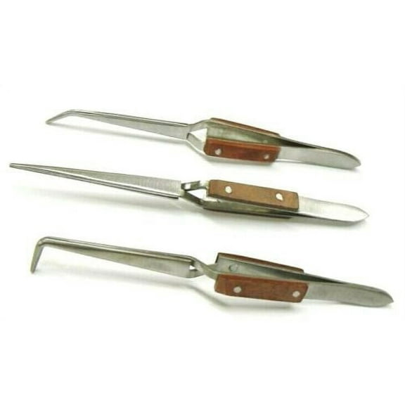 Fiber Grip Cross Lock Tweezers Self Closing 6" Set - Curved   90°   Straight Tip