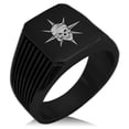 thumbnail image 1 of Stainless Steel Pirate Skull Star Compass Needle Stripe Pattern Biker Style Polished Ring, 1 of 1