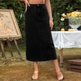 thumbnail image 2 of Falda vaquera Prolriy para mujer, estilo europeo y americano, informal, moderna, de cintura alta, fina, de mezclilla, color negro, talla L, 2 of 5