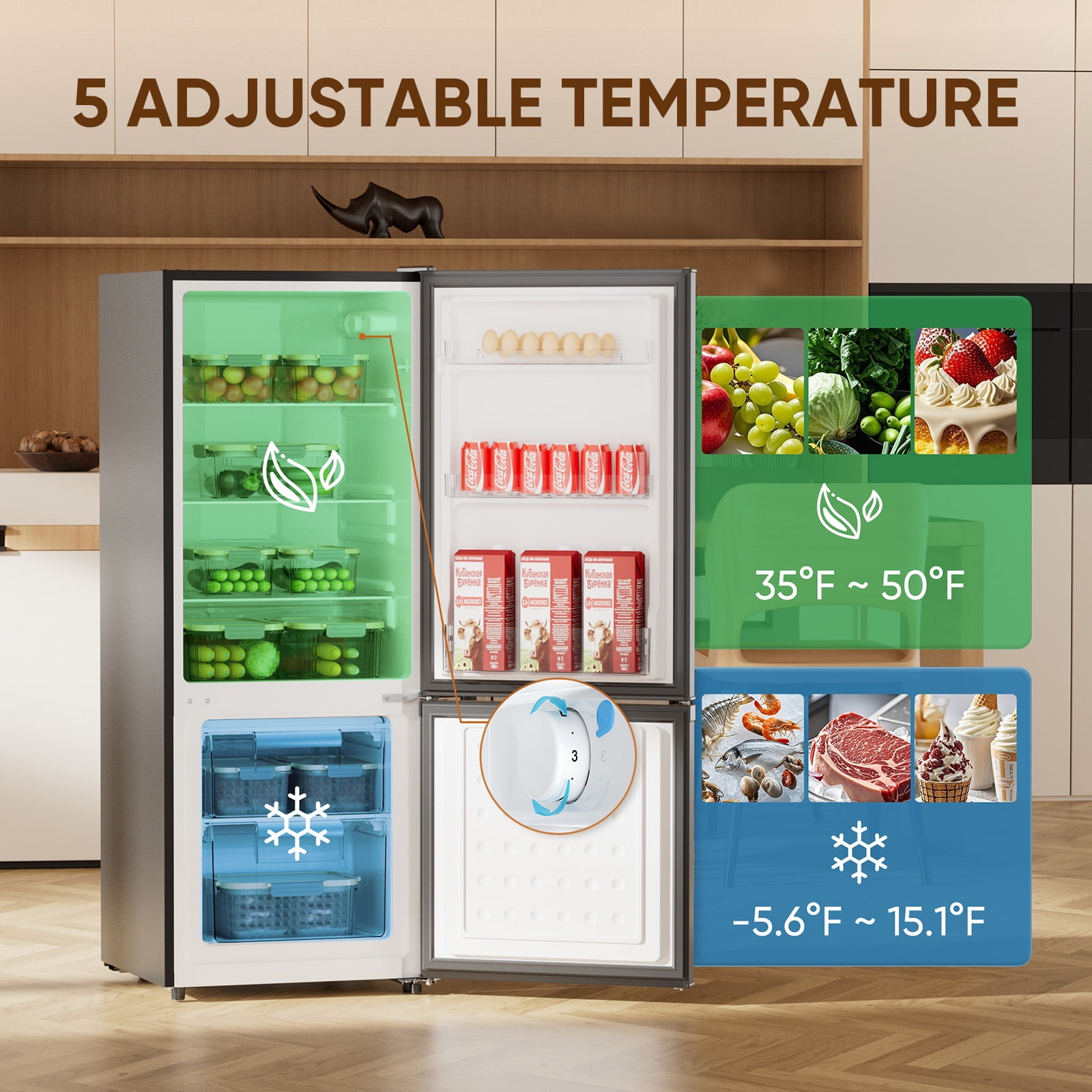 Upstreman 7.1 Cu.ft Bottom Freezer Refrigerator, 2 Door Kitchen Fridge Large Apartment Refrigerator Garage Ready Refrigerator, Black BM71