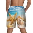 thumbnail image 3 of Sigee Beach Starfish Shell Print Mens Swim Trunks with Compression Liner Quick Dry Swim Stretch Beach Shorts with Pockets,S-3XL, 3 of 7