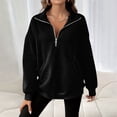thumbnail image 7 of Women's Quarter Zip Sweatshirt Fall Casual Pullover Top with Kangaroo Pocket Relaxed Stand Collar Sweatshirts, L, 7 of 7