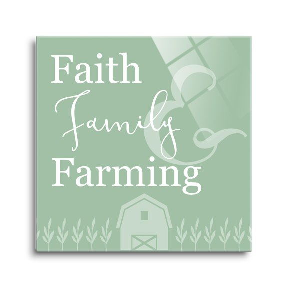 Faith Family Farming Spring Green Barn 24 x 24 Glass Wall Hanging Sign