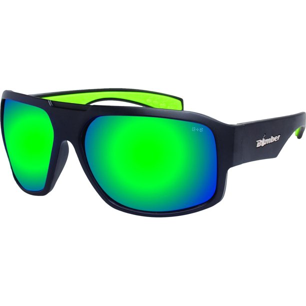 Mega Bomb Sunglasses Matte Black W/Green Mirror Bomber Eyewear M103-Gm ...