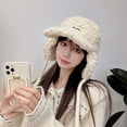 thumbnail image 4 of D GROEE Ladies Ear protective Baseball Winter Ladies Hat Earflaps Ear Thickened Plush Long Brim Sunshade Solid Color Lace Up Strap Windproof Lei Beige, 4 of 8