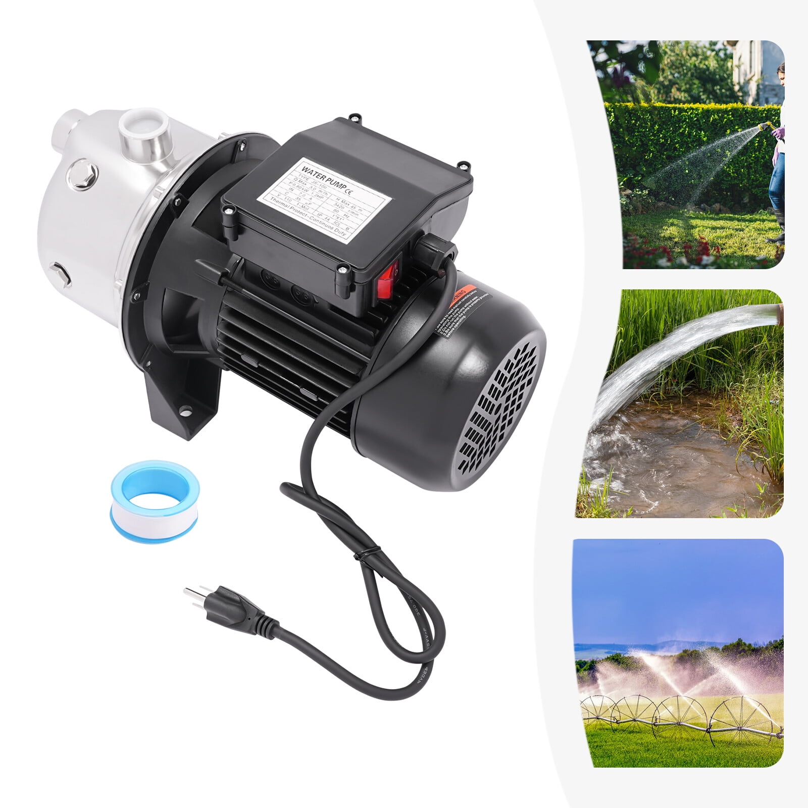 ToppiJoy 0.8KW 3420rpm Electric Water Pump, Water Pump with Flow Control and Pressure Switch, Portable Utility Pump for Fish Ponds,Gardens(1.2Hp)