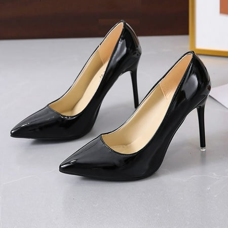 

Women Fashion Soild Color Patent Leather Shoes Pointed Toe High-Heeled Shoes