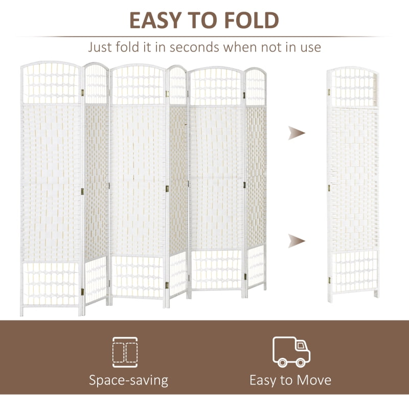 Alvantor 6-Panel Folding Privacy Screen with Hand-Woven Design, Freestanding Room Divider 94.5"x66.9" White