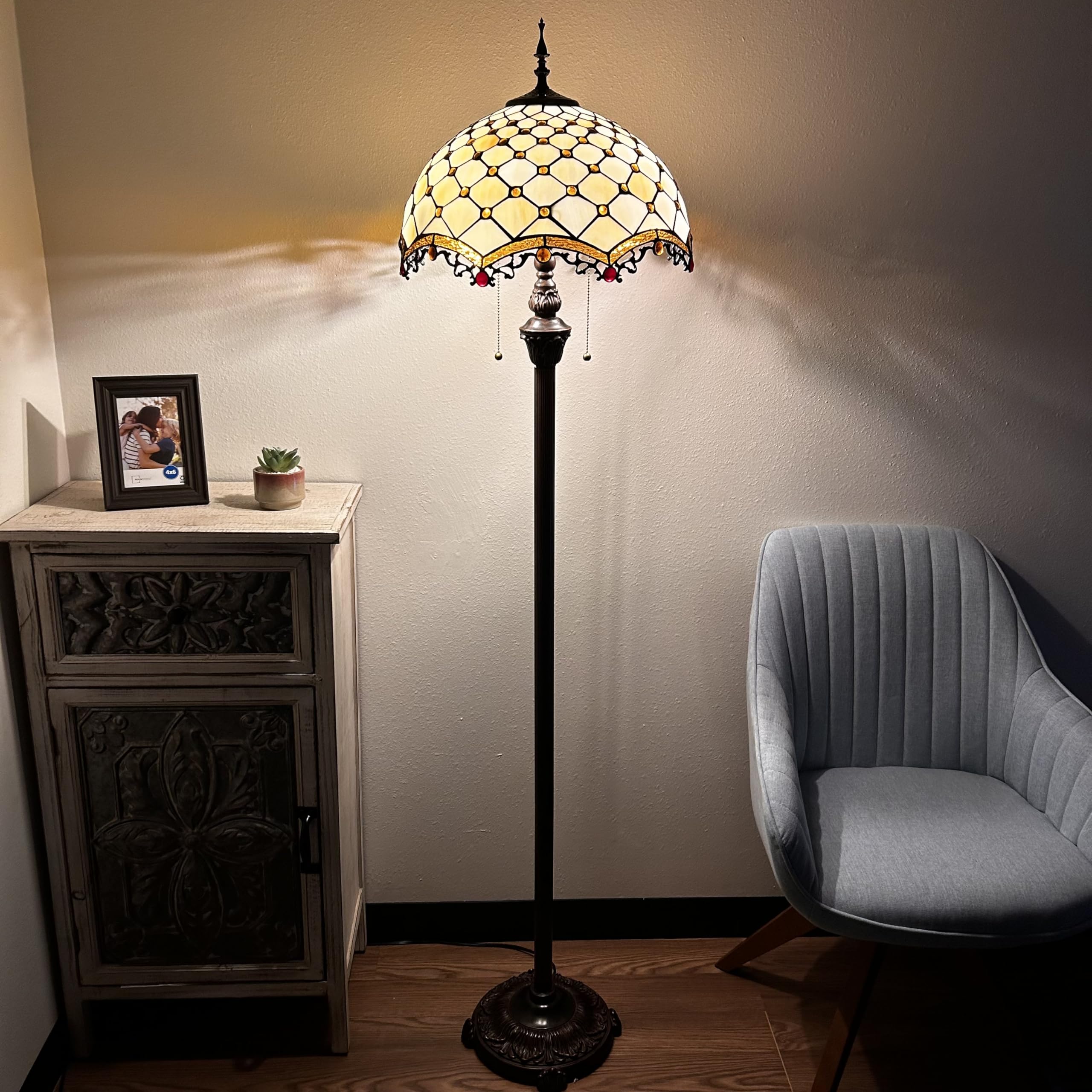 Enjoy Décor Lamps 64-Inch Tiffany 2-Light Floor Lamp with Stained Glass Bowl Shade