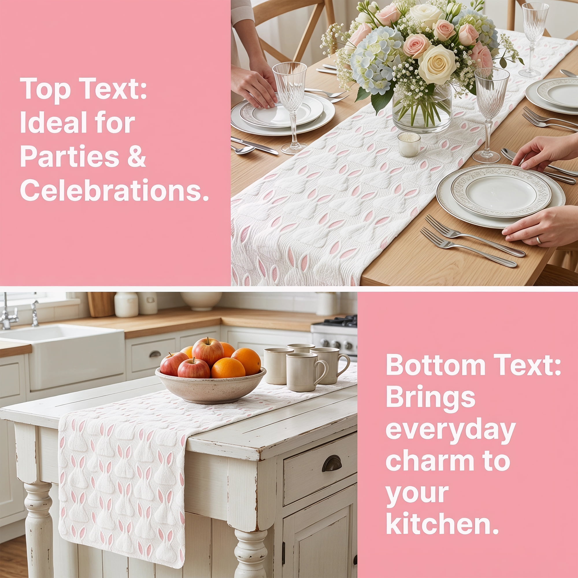 Unique Bargains Rabbit Kitchen Runner Table Runner for Decorations Pink 13"x91.7"