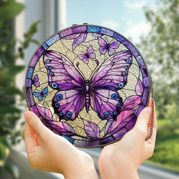 Purple Butterfly Stained Glass Suncatcher, Monarch Butterfly Decor, Butterfly Lover Gift, Butterfly Light Catcher, Gift For Mom,Garden Decor