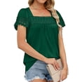 thumbnail image 3 of Blusa informal holgada de manga corta con ribete de encaje verde oscuro para mujer XXL, 3 of 6
