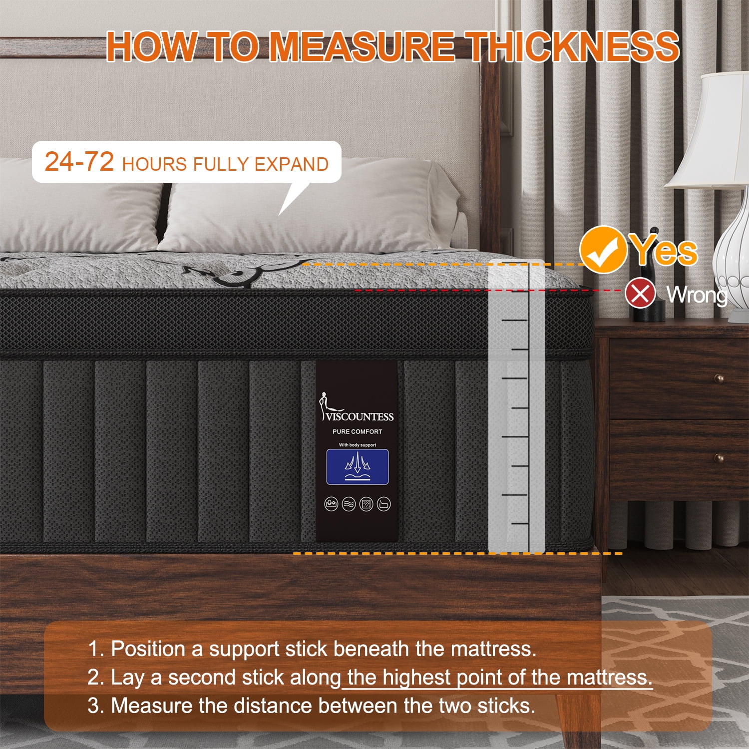 King Mattress Viscountess 14" Hybrid Mattress in a Box with Gel Memory Foam King Bed Euro Top Medium Firm Adult