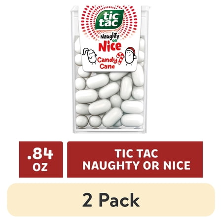 (2 pack) Tic Tac Naughty or Nice Candy Cane Mints, Hard Peppermint Mints, Stocking Stuffer, 0.84 oz