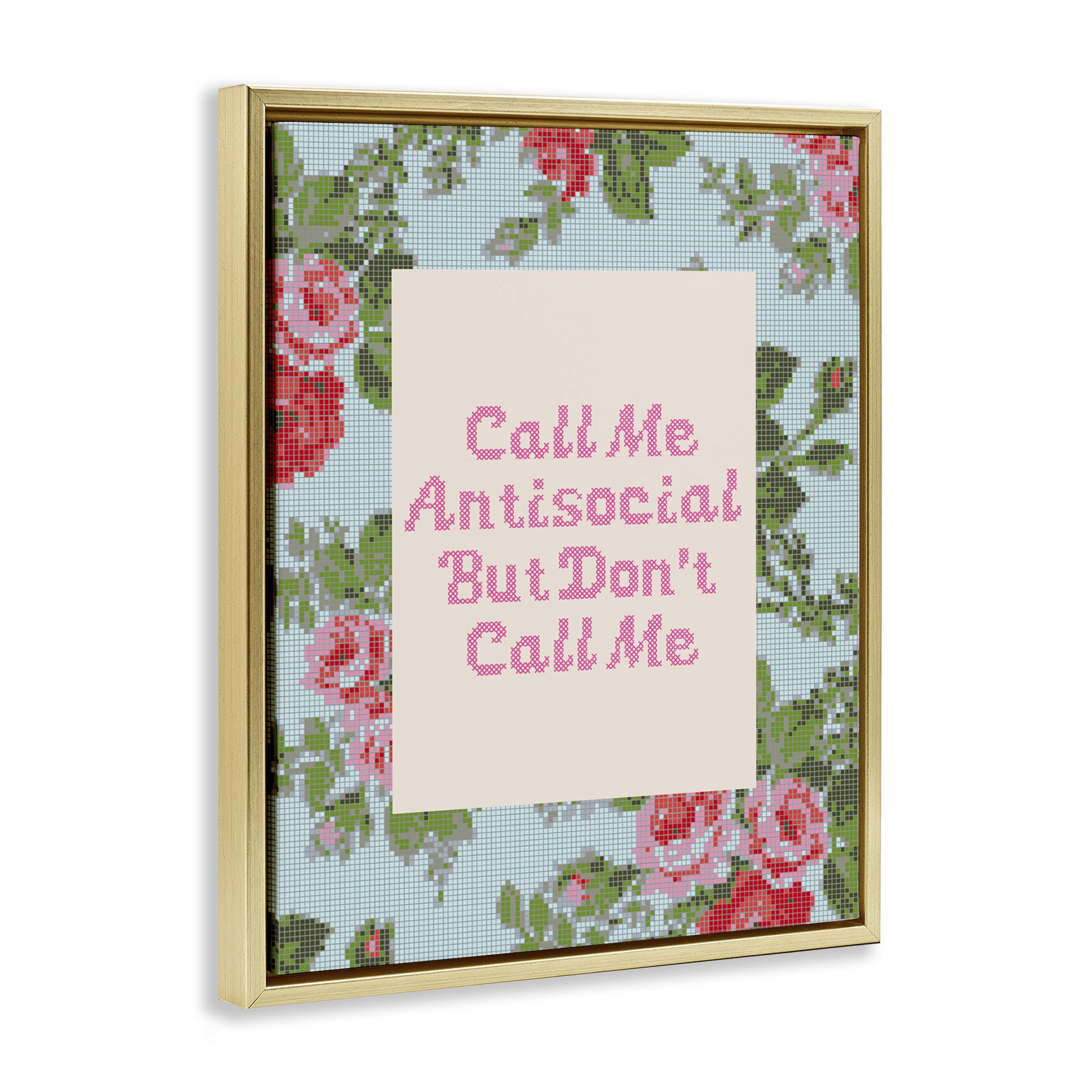 Stupell Industries Don't Call Me Vintage Florals Gold Framed Floater Canvas Wall Art, design by Lil' Rue