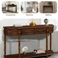 thumbnail image 2 of 52" Retro Half Moon Console Table - Curved Wood Sofa Table with 2 Drawers & Open Shelf for Entryway, Living Room & Hallway in Cherry, 2 of 8