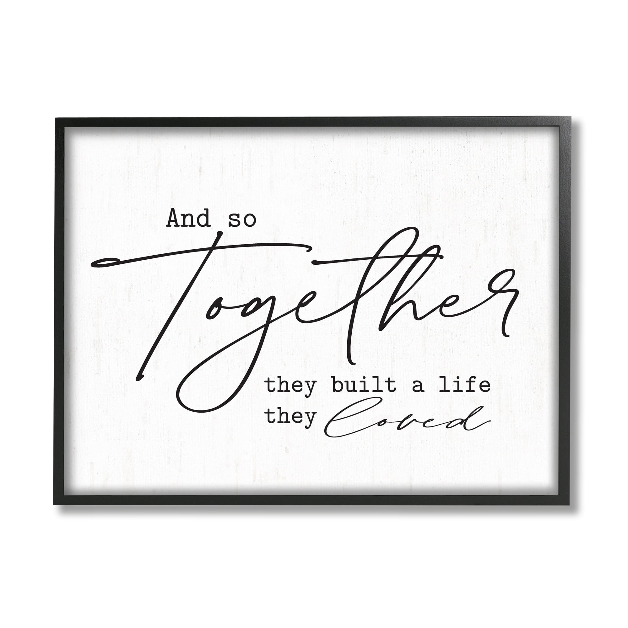 Stupell Industries Romantic Together Quote Casual Birch Pattern Calligraphy Graphic Art Black Framed Art Print Wall Art, Design by Lettered and Lined