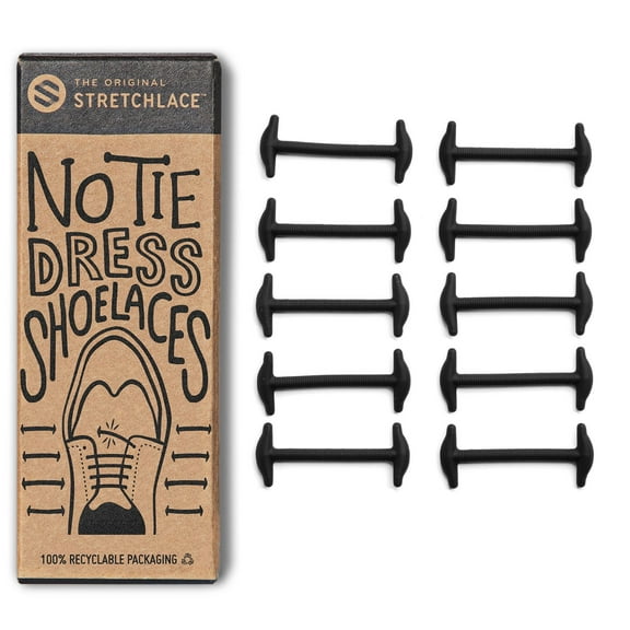 THE ORIGINAL STRETCHLACE | No Tie Silicone Dress Shoe Laces | Elastic Laces to Turn Dress Shoes Into Slip-Ons | Black, 1.2" (3cm)