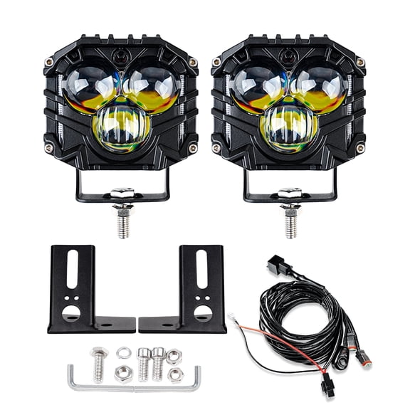 2-pack 2.5inch three-eye 30W spotlight 5400LM with JK A-Pillar Windshield Hinge Mounting Brackets Wiring Harness Kit, For 2007-2017 Wrangler JK/JKU 2DR 4DR