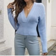thumbnail image 2 of Lovskoo 2024 Sweaters for Women Fall Trendy Casual Comfortable Long Sleeve V-Neck Sweater Blue, 2 of 5