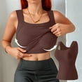 thumbnail image 2 of Womens Tank Tops Built In Bra High Neck Summer Breathable Compression Tank Top with Removable Pads Soft Postpartum Camisole Breathable Workout Shapewear Brown S, 2 of 7