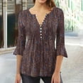 thumbnail image 2 of Blouses pour Femmes, T-Shirt Imprimé Manches 3/4 Blouse Col en V Décontractée, 2 of 5