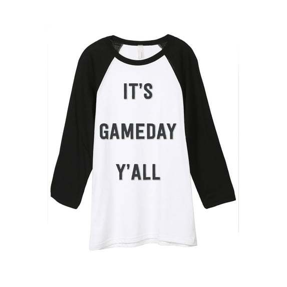 Thread Tank Its Gameday Yall Unisex 3/4 Sleeves Baseball Raglan White Black Small