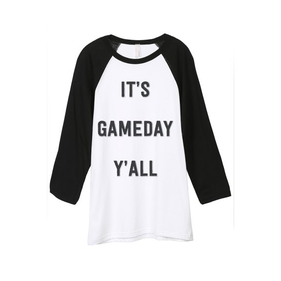 Thread Tank Its Gameday Yall Unisex 3/4 Sleeves Baseball Raglan White Black Small
