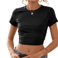 thumbnail image 4 of Bigersell Short Sleeve Summer Tops Fashion Women Tops Blouse Solid Round-Neck Short Sleeve T-Shirt Women Peplum V-Neck Short Sleeve Tunic Tee Shirts Style B36983, Black M, 4 of 6
