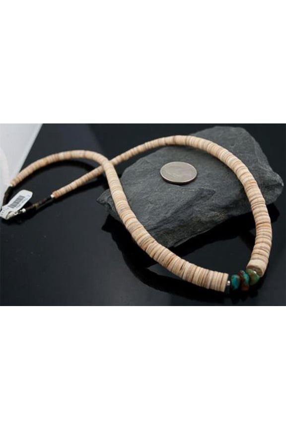 Navajo Native .925 Sterling Silver Graduated Heishi and Turquoise Native American Necklace