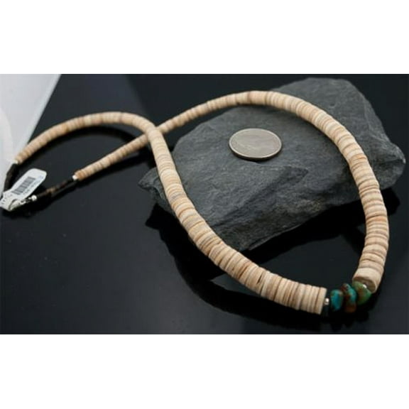 Navajo Native .925 Sterling Silver Graduated Heishi and Turquoise Native American Necklace