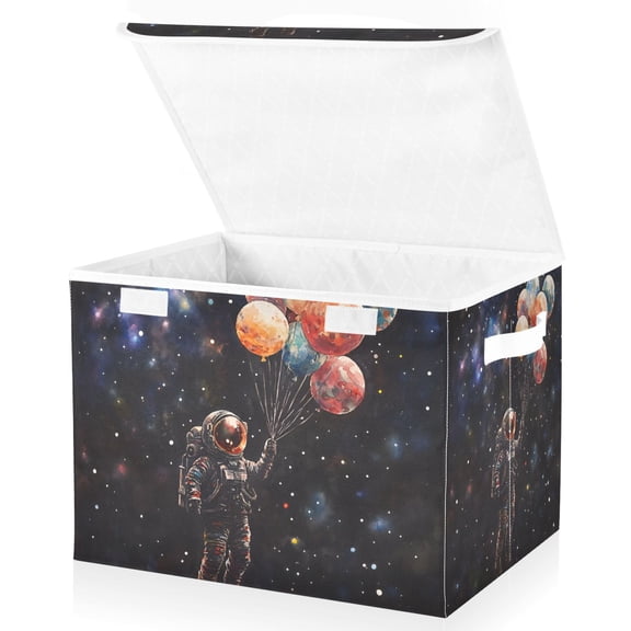 Yayeee Collapsible Cube Storage Bin with Lid Fabric Closet Decorative Basket with Handles, Black Watercolor Space