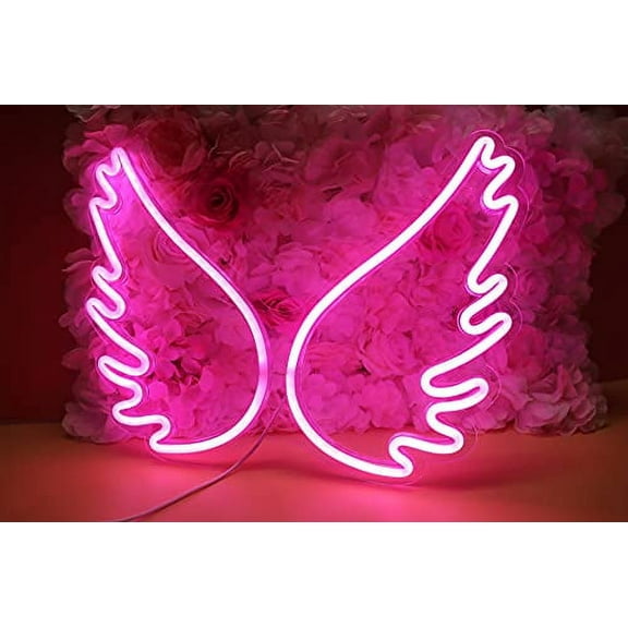 18.11"x13.39" Angel wing pink Neon Light Sign LED Night Lights USB Operated Decorative Marquee Sign Bar Pub Store Club Garage Home Party Decor