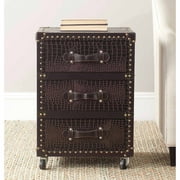 Safavieh Llyoyd 3 Drawer Rolling Chest, Black-Brown Croc Leather