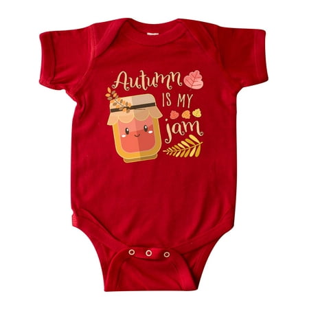 

Inktastic Autumn Is My Jam with Cute Jar and Fall Leaves Gift Baby Boy or Baby Girl Bodysuit