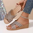 thumbnail image 2 of HBGVBA Womens Summer Slippers Rhinestone Thick Sole Wedge Heel Summer Comfortable Versatile Casual Stylish Shoes 36, 2 of 4