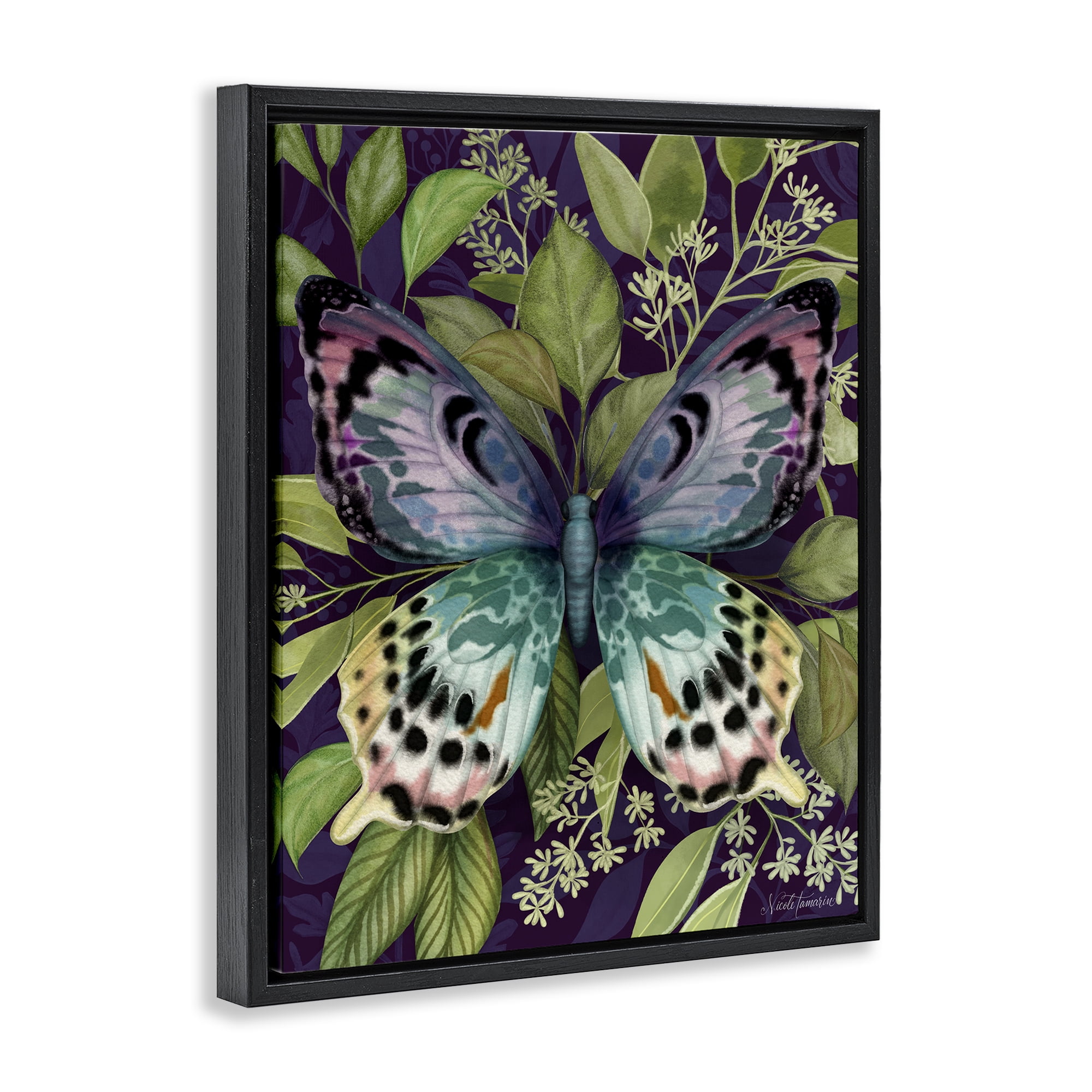 Stupell Industries Midnight Garden Butterfly Black Framed Floater Canvas Wall Art, design by Nicole Tamarin