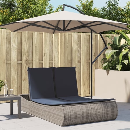 vidaXL Double Sun Lounger with Cushions Gray Poly Rattan