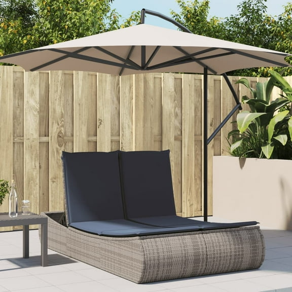 vidaXL Double Sun Lounger with Cushions Gray Poly Rattan