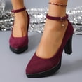 thumbnail image 2 of Gpaecead Women's High Chunky Heel Dress Shoes Faux Suede Closed Toe Comfortable Spring Summer Casual Ankle Strap Shoes Burgundy, 2 of 8