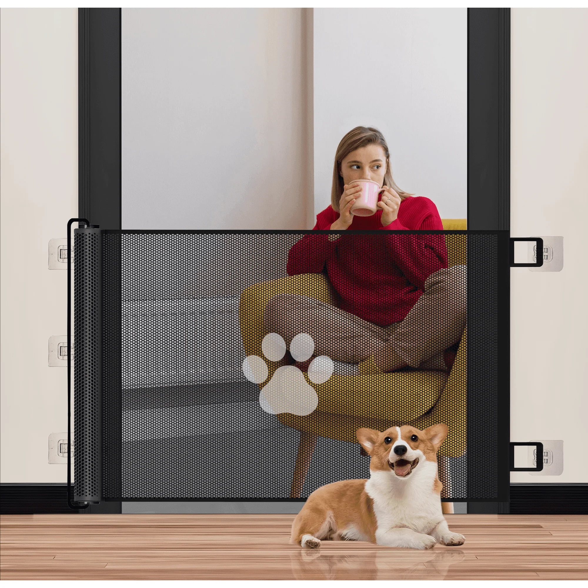Automatic Rebound Door Barrier Cloth Pet Gate，Door Gate， Pet Gate， Dog Door Gate，Small
