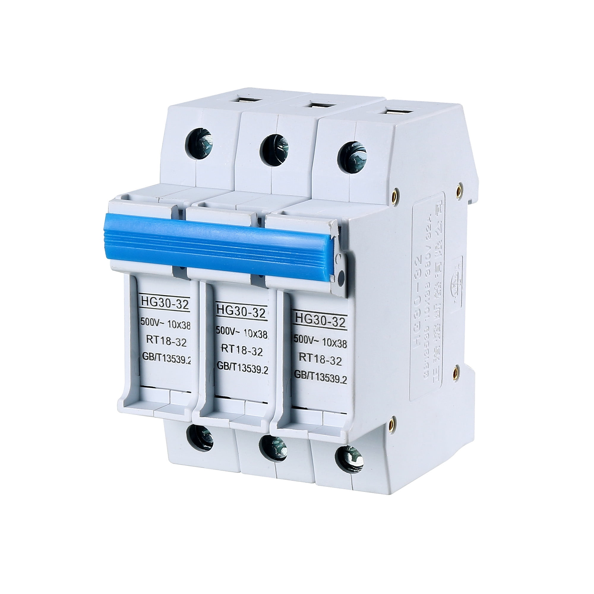 DIN Rail Mount Fuse Holder 3 Pole HG3032 10mm x 38mm Fuse Included