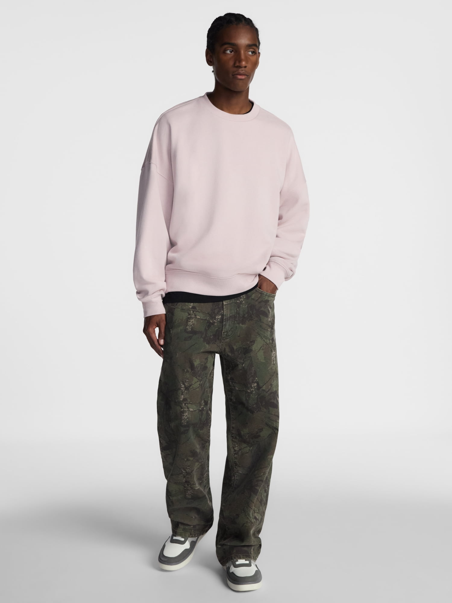 No Boundaries Crewneck Fleece Sweatshirt with Long Sleeves, Men's XS-4XLT