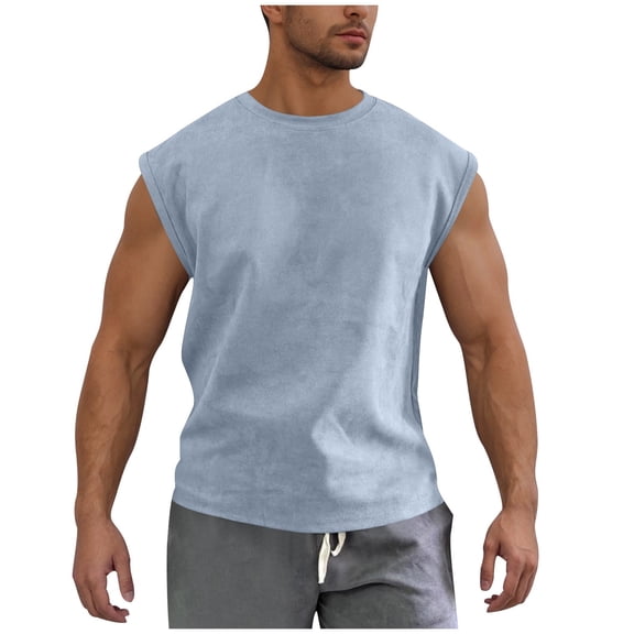 WQQZJJ Men's Large Size Tank Top Casual Solid Color Sleeveless T-Shirt Crew Neck Comfortable Fitness Workout Tops