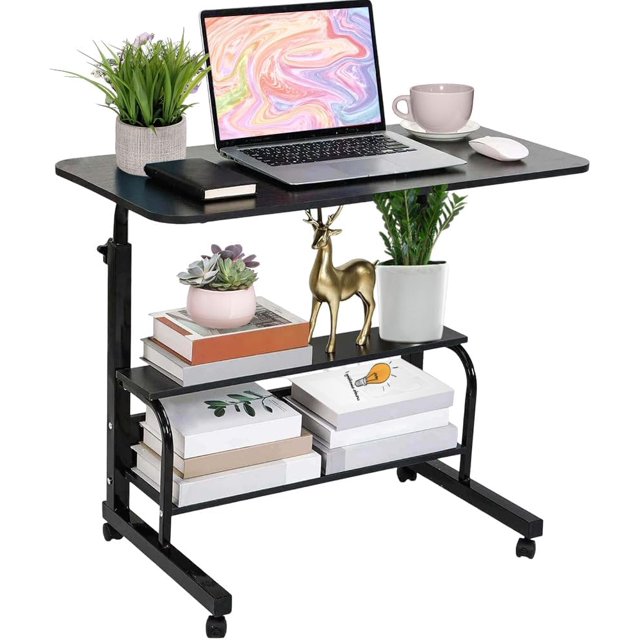 Mesa para Laptop Ajustable Escritorio para Portátil - Escritorio de Pie Móvil,Escritorio Compacto con Ruedas, Altura se Puede Ajustar a 70~90 CM, para Oficina, Dormitorio (80x40 CM, Negro)