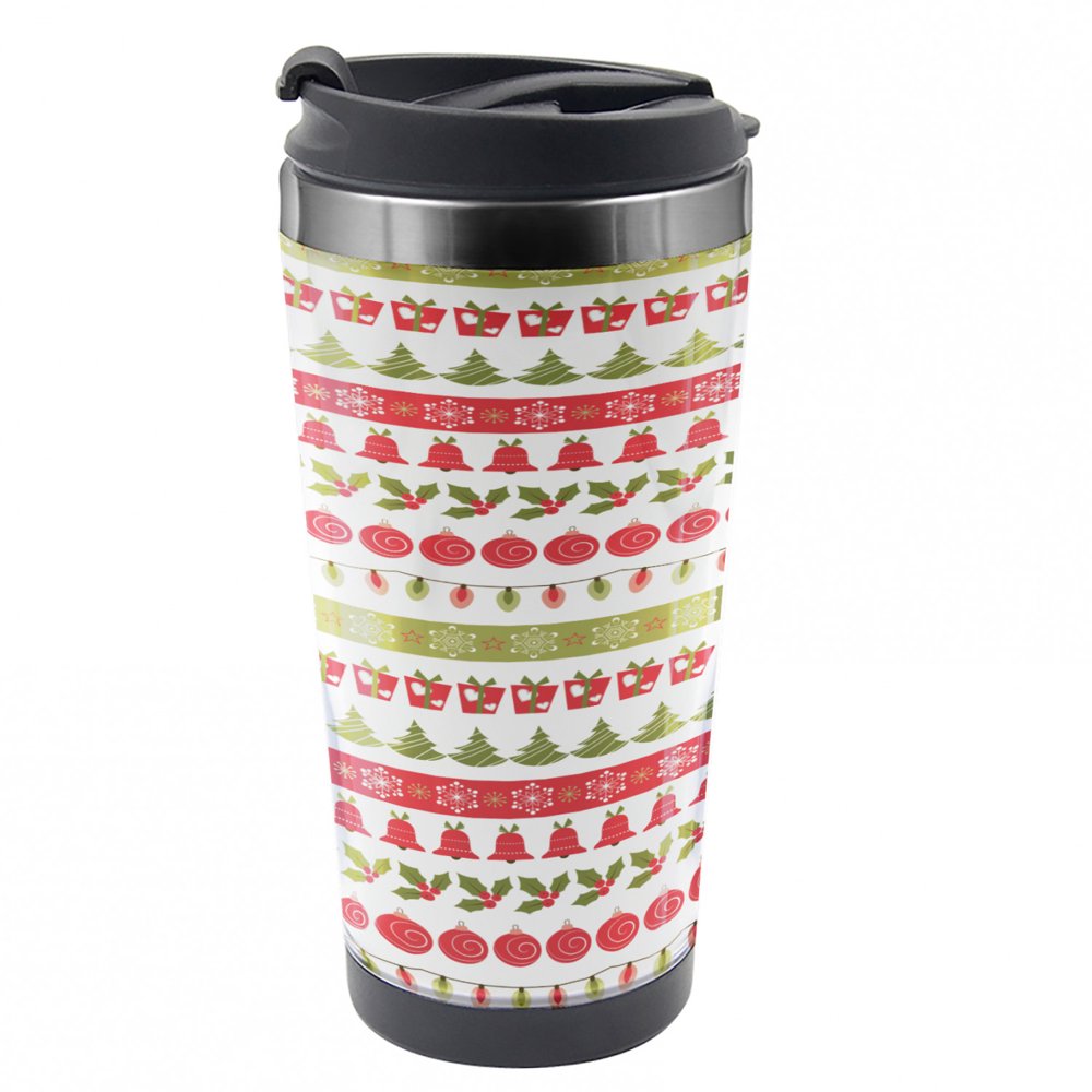 Christmas Travel Mug, December Holiday, Steel Thermal Cup, 16 oz, by