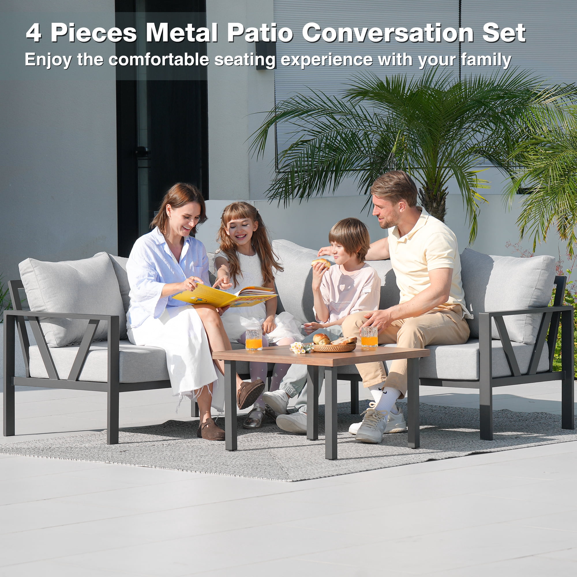 COMLAX FIELD Patio Furniture Set, 6-Piece Outdoor Couch Sectional, L Shaped Patio Corner Sofa, Outdoor Conversation Set