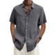 thumbnail image 1 of diseñador primavera verano hombres casual algodón lino color sólido camisas de manga corta camisas sueltas gris oscuro / m, 1 of 4