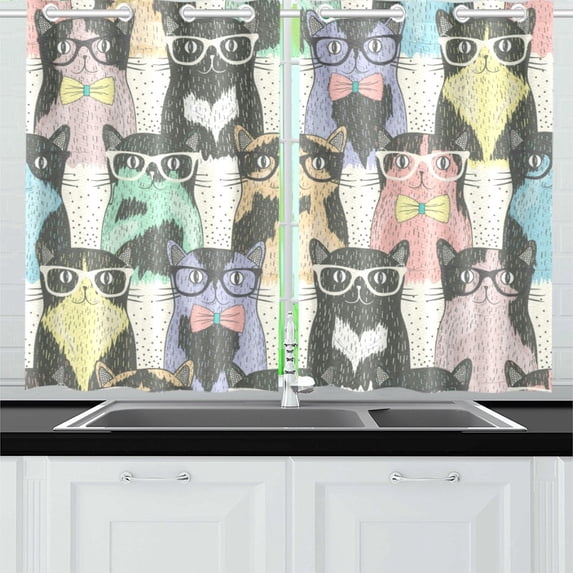 MKHERT Cute Cats For Children Window Curtains Kitchen Curtain Room Bedroom Drapes Curtains 26x39 inch, 2 Piece