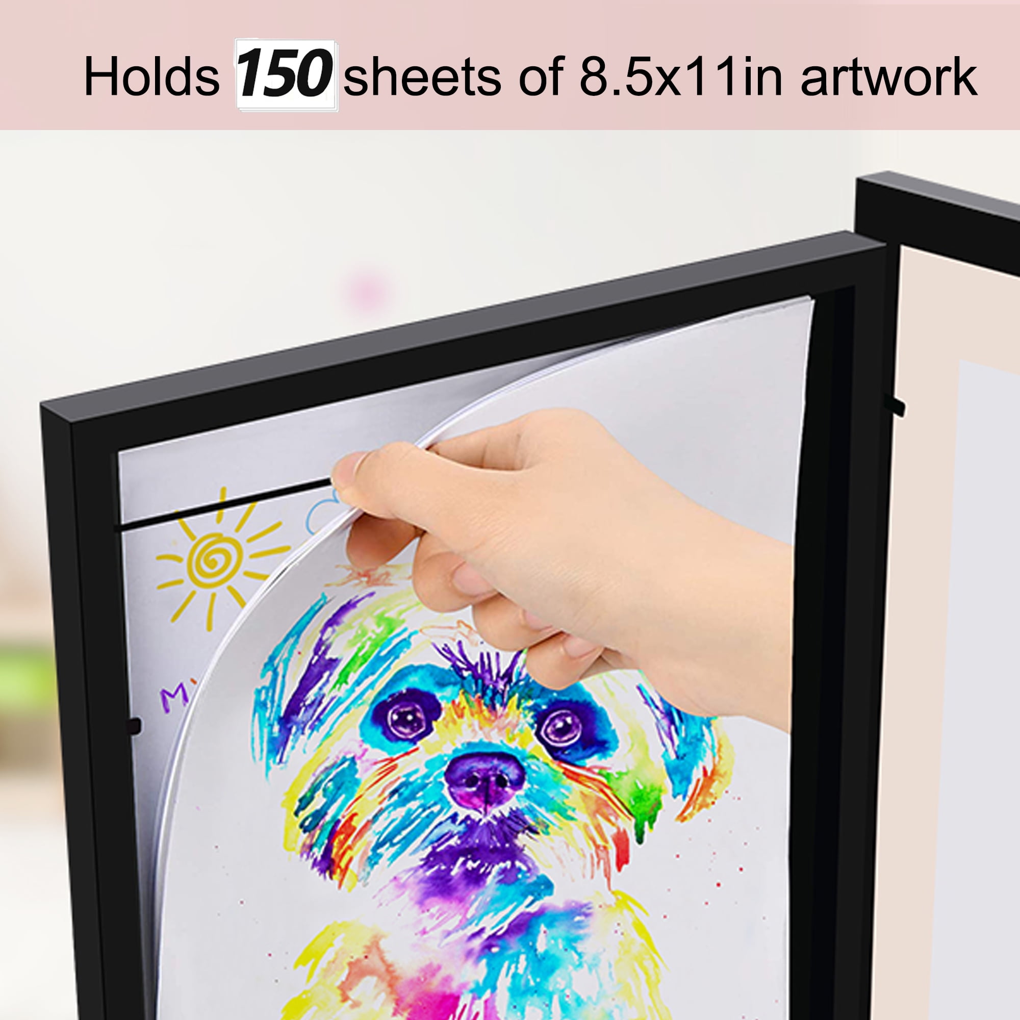 Kids Art Frames Front Opening Changeable Sets of 2 Black 8.5X11" Artwork Frames for Kids Drawings Storage Frames Children Art Projects Schoolwork Crafts Hanging Art Displays